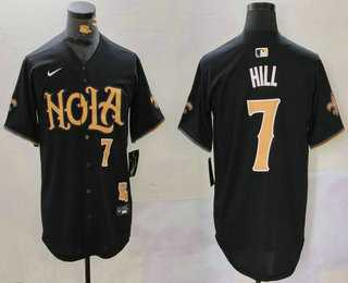 Men%27s New Orleans Saints #7 Taysom Hill Number Black Nola Baseball Jersey